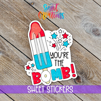 You’re the Bomb Sticker | Red White Blue Bomb Pop Vinyl Label | Patriotic Small Biz Sticker Sheet for Summer Orders | SB58 - Swiit Creations