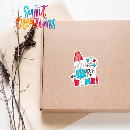 You’re the Bomb Sticker | Red White Blue Bomb Pop Vinyl Label | Patriotic Small Biz Sticker Sheet for Summer Orders | SB58 - Swiit Creations