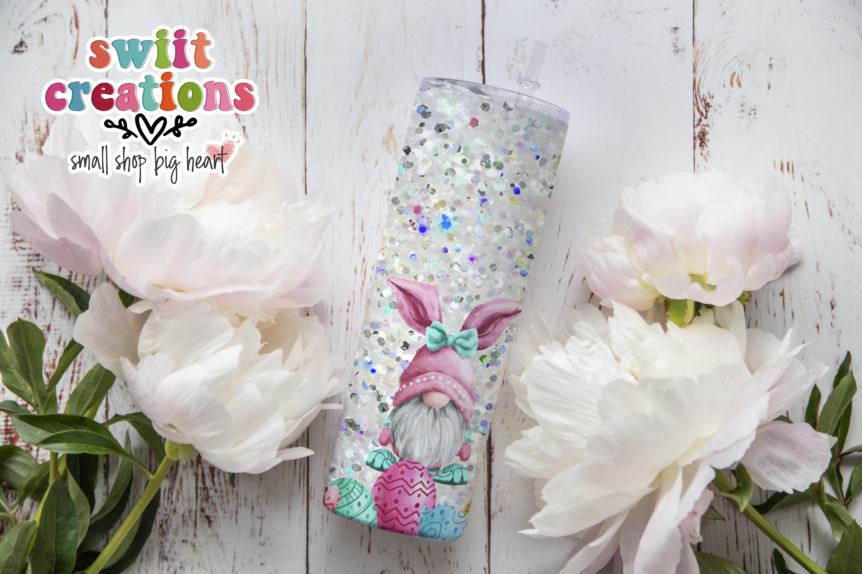 Glitter Easter Gnome with Eggs Tumbler (T172)