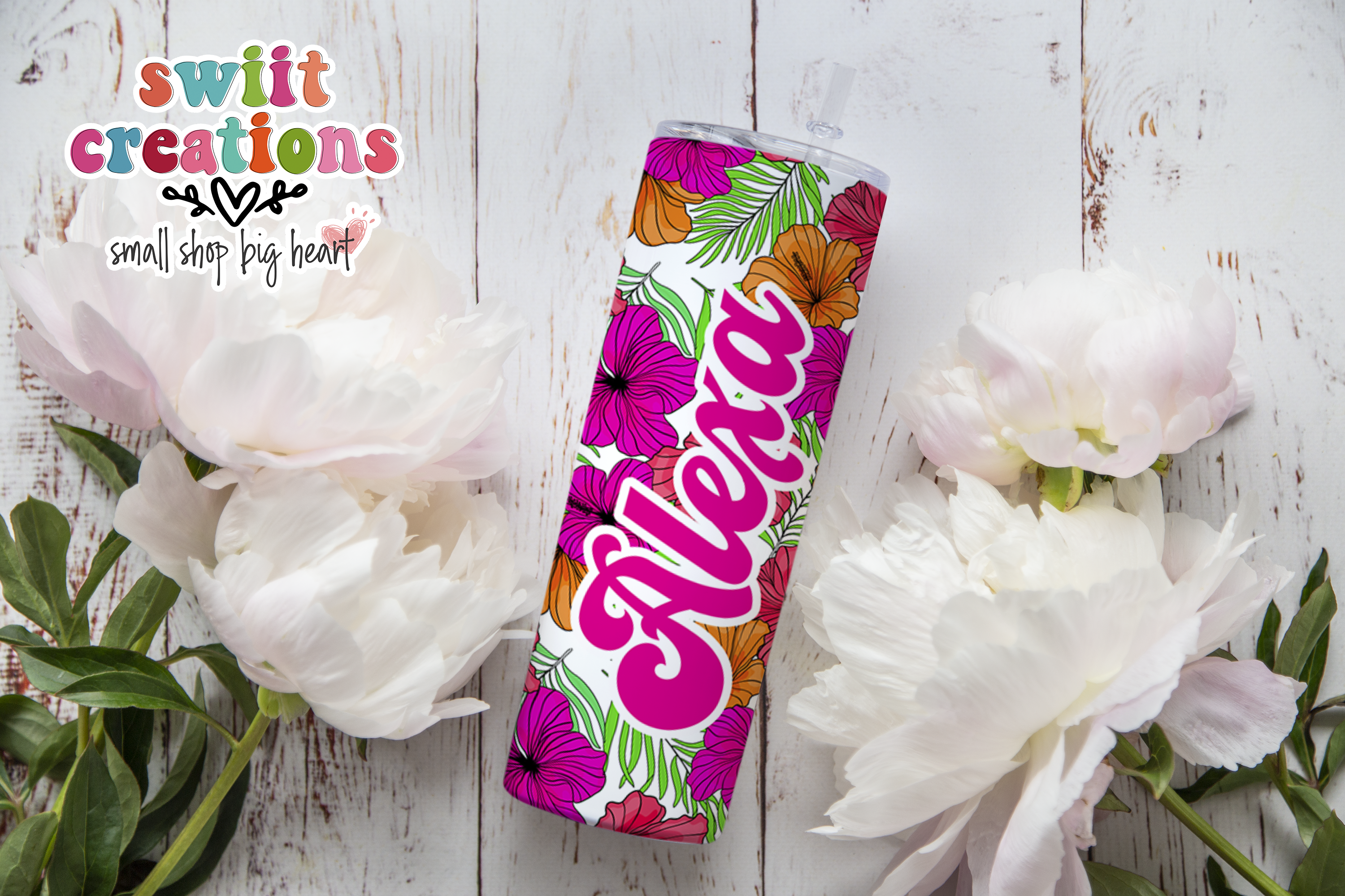 Bright Flower Tumbler with Name Personalization (T371)