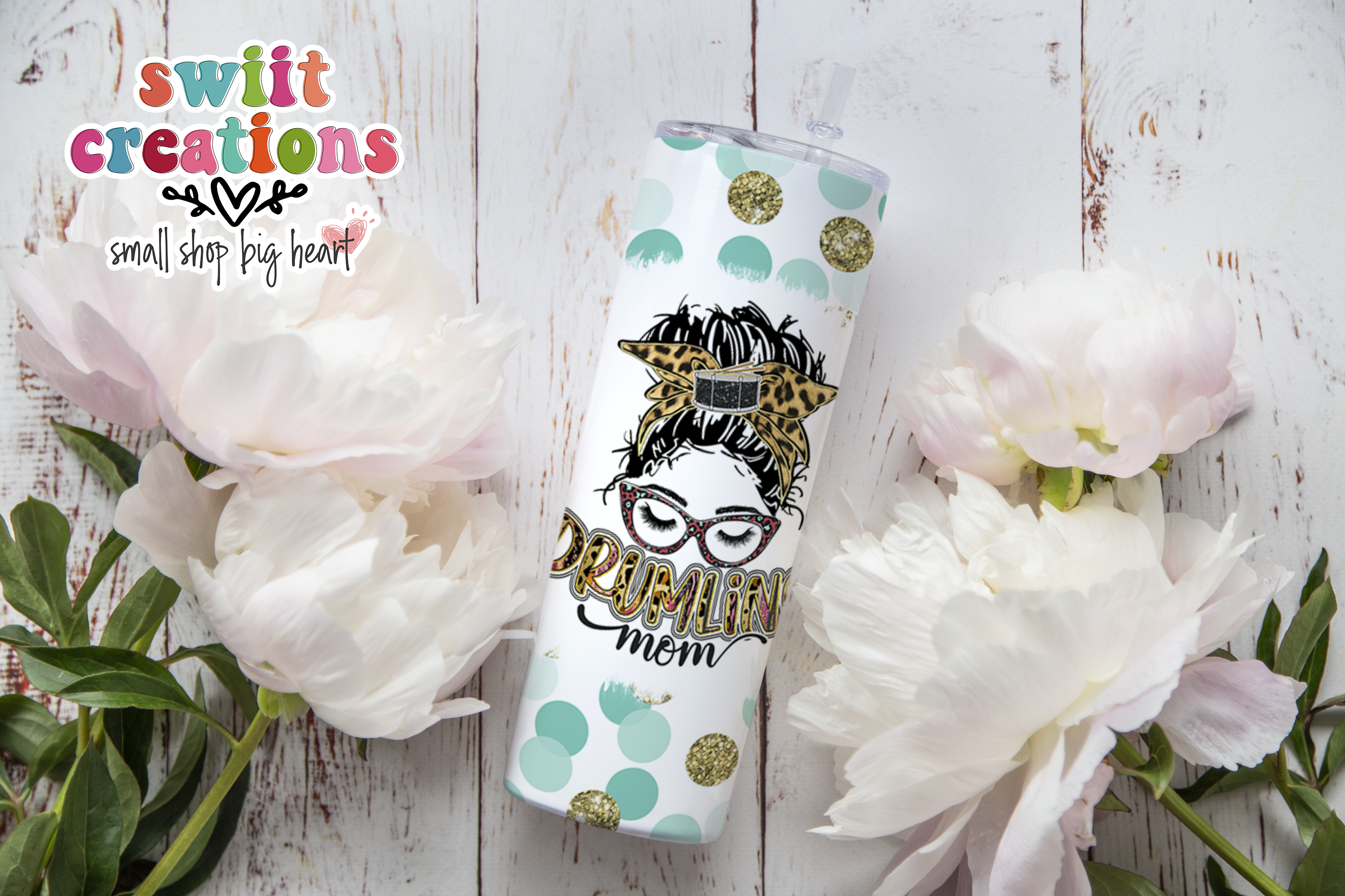 Drumline Mom Teal Polka Dots Tumbler (T020)