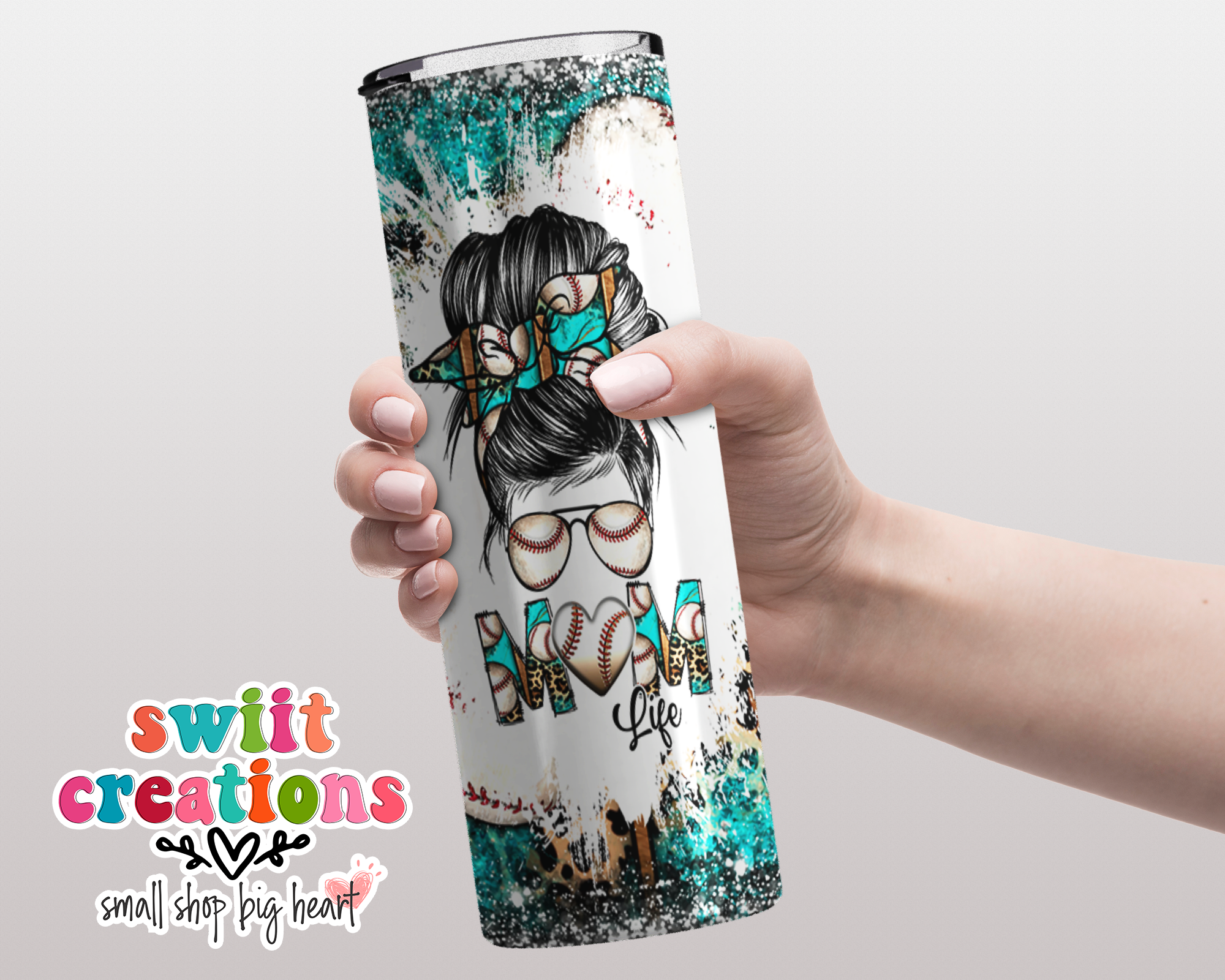 Baseball Mom Life Messy Bun Leopard Tumbler (T219)
