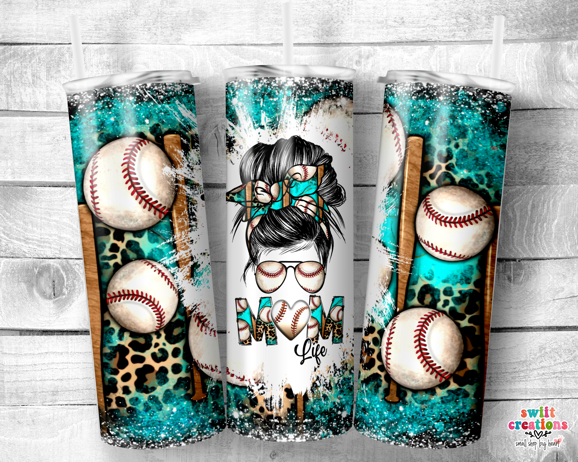 Baseball Mom Life Messy Bun Leopard Tumbler (T219)