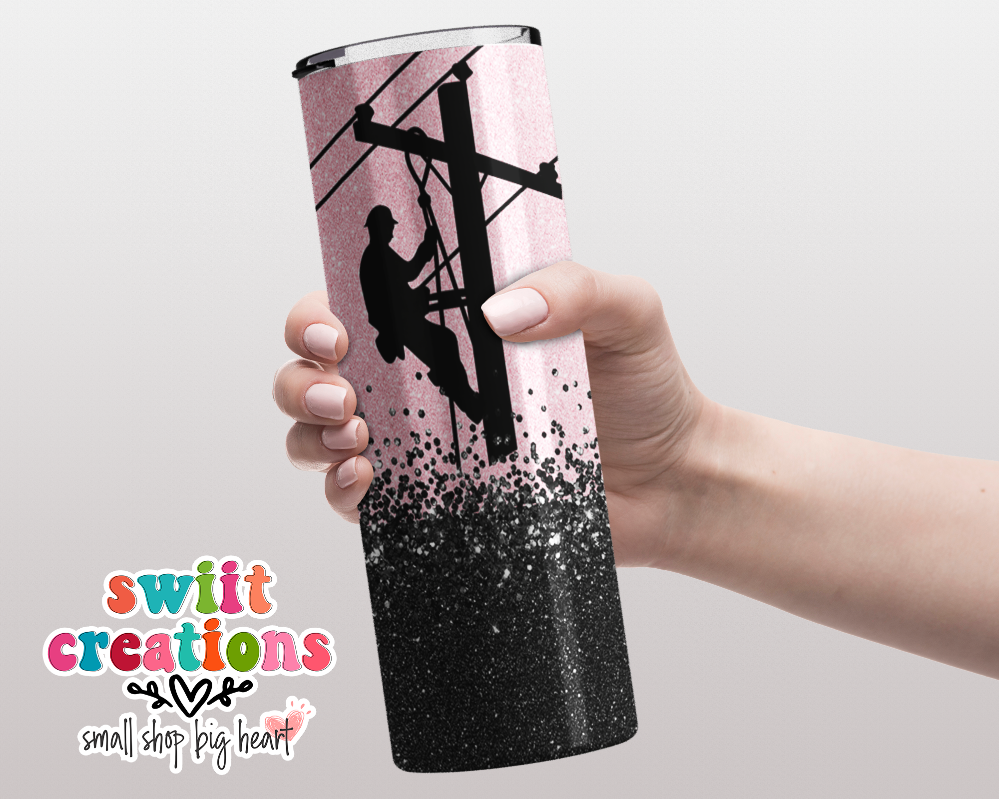 Pink Faux Glitter Lineman Tumbler (T346)