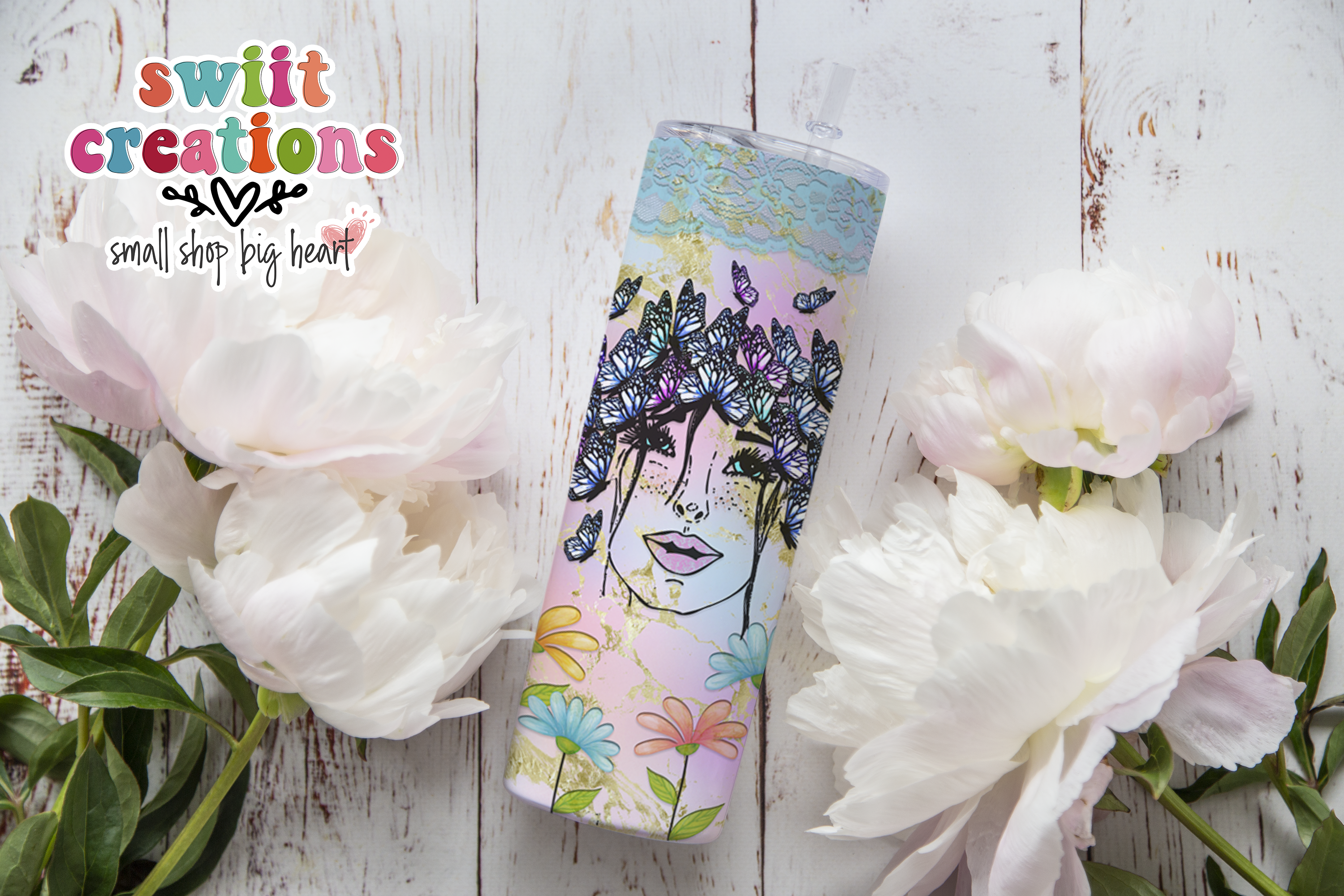 Woman Butterfly and Flower Tumbler (T168)