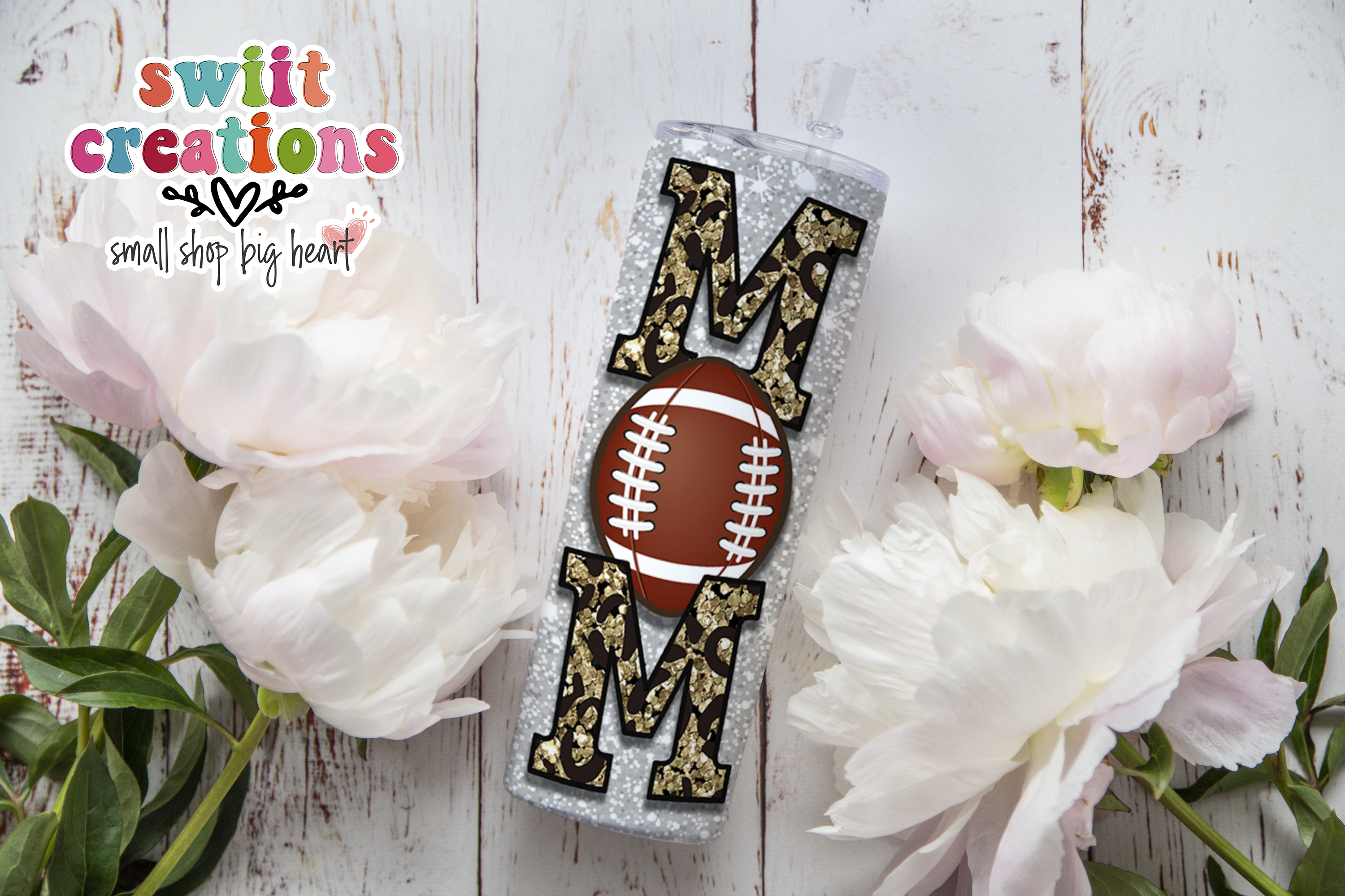 Football Mom Glitter Tumbler (T271)