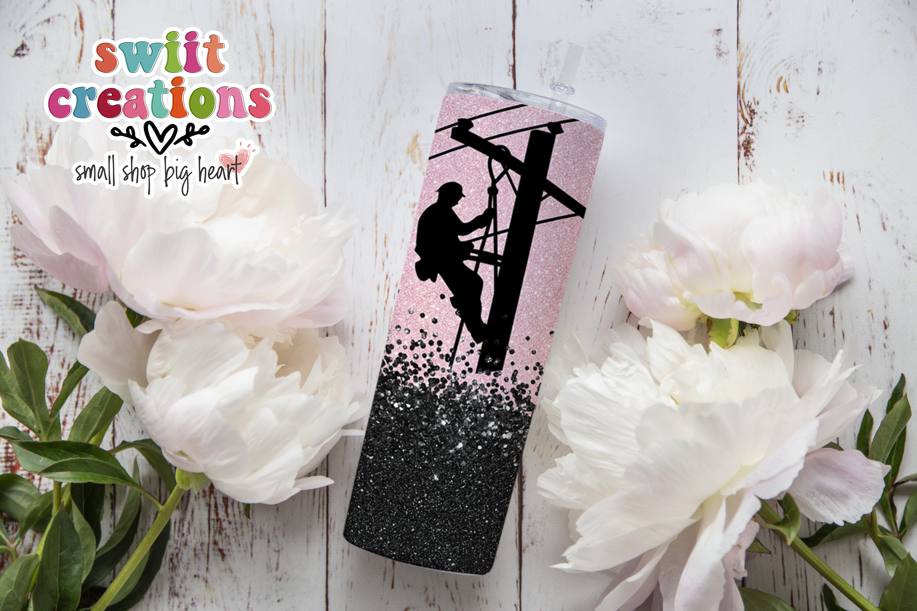 Pink Faux Glitter Lineman Tumbler (T346)