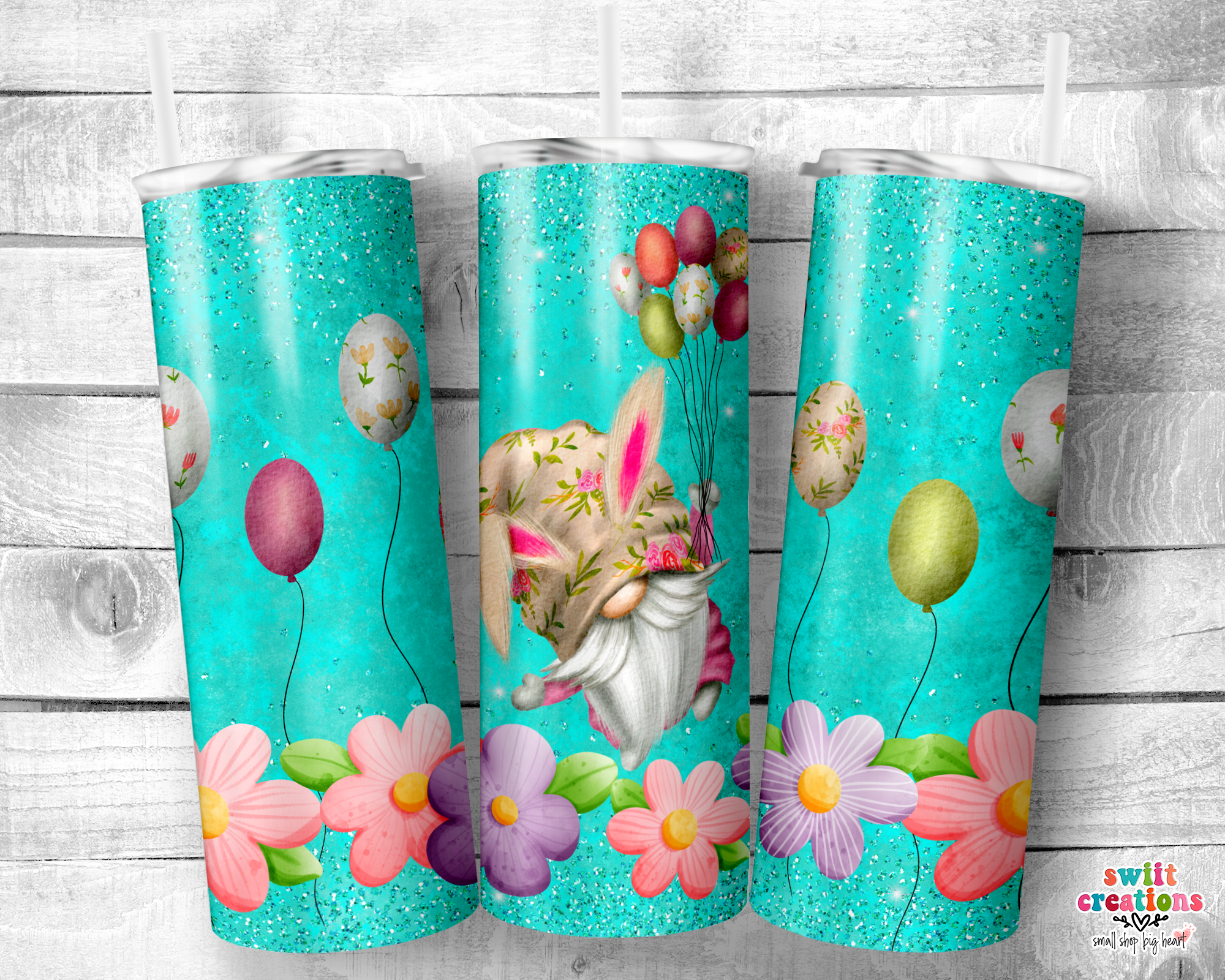 Bunny Gnome with Balloons Tumbler (T152)