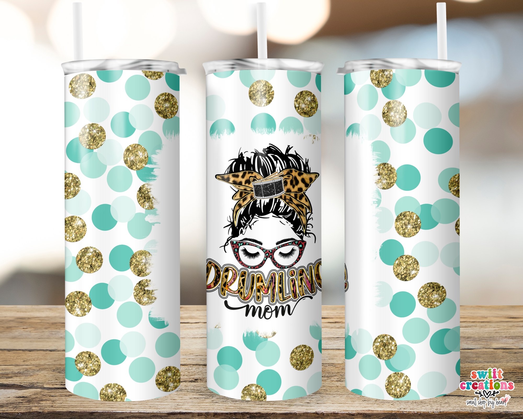 Drumline Mom Teal Polka Dots Tumbler (T020)