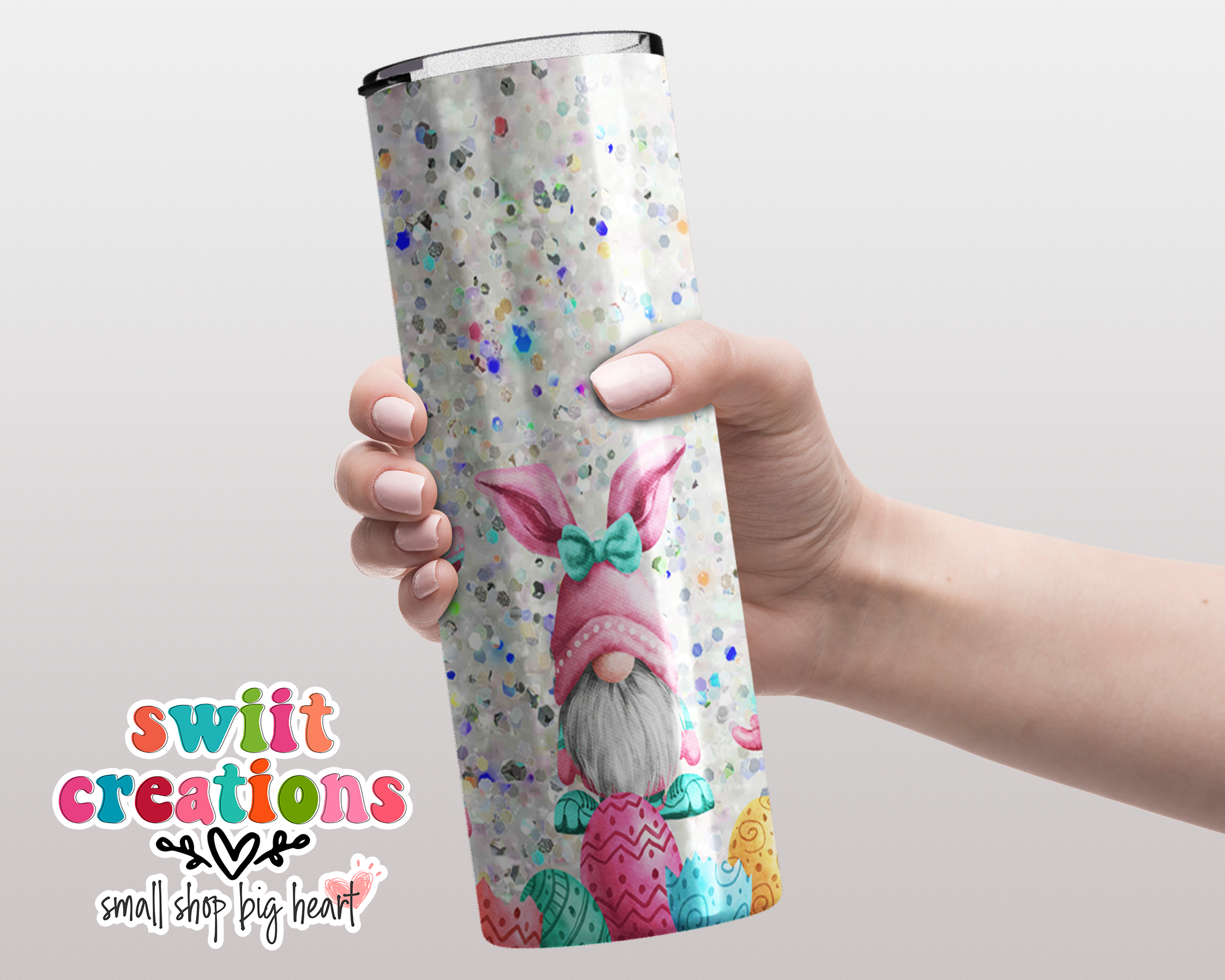 Glitter Easter Gnome with Eggs Tumbler (T172)