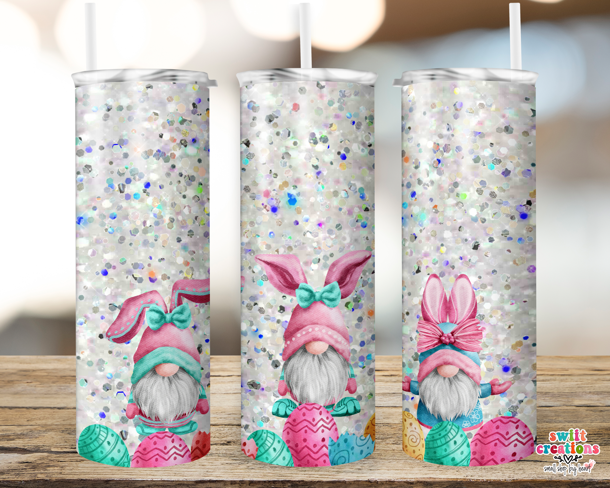 Glitter Easter Gnome with Eggs Tumbler (T172)