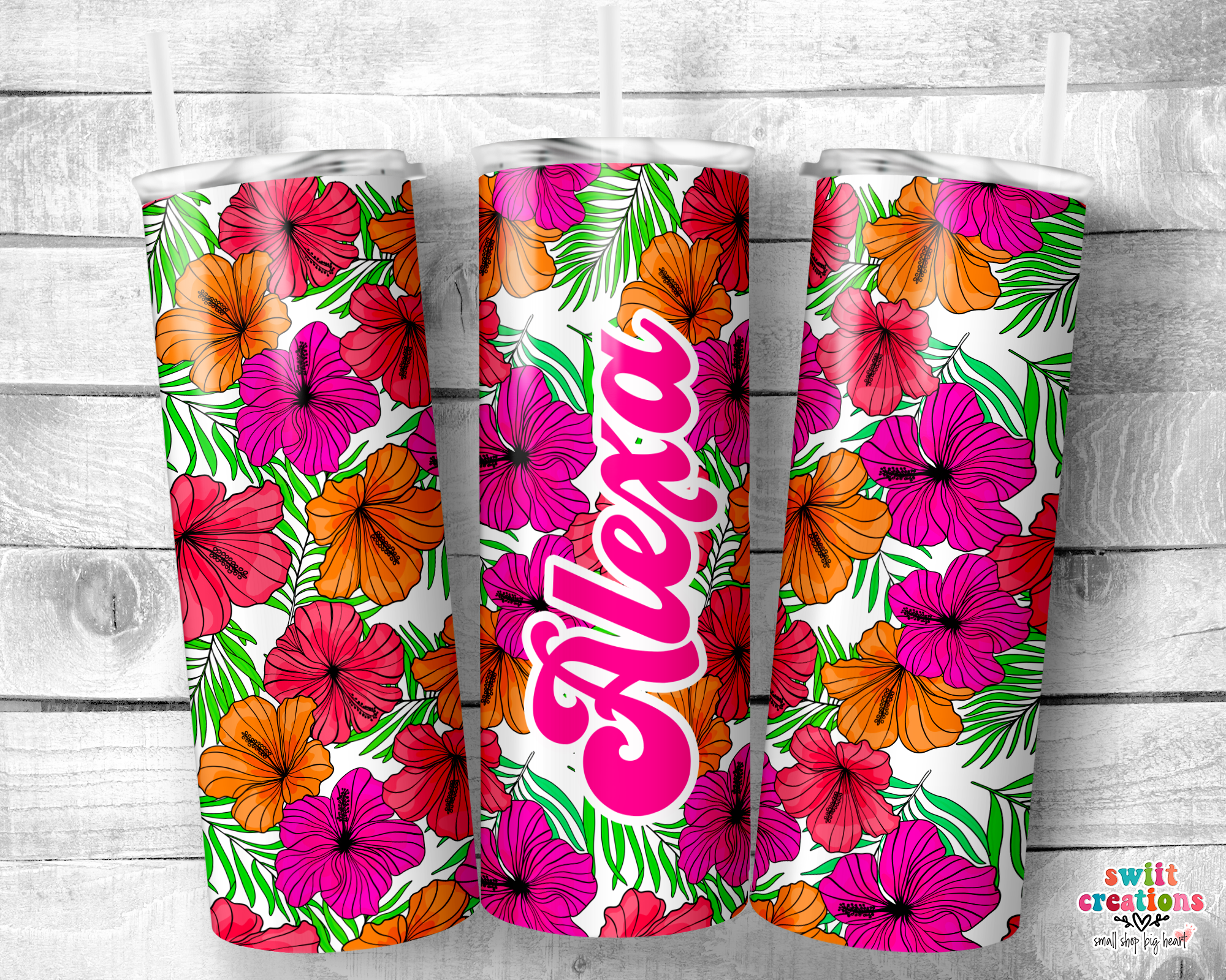 Bright Flower Tumbler with Name Personalization (T371)