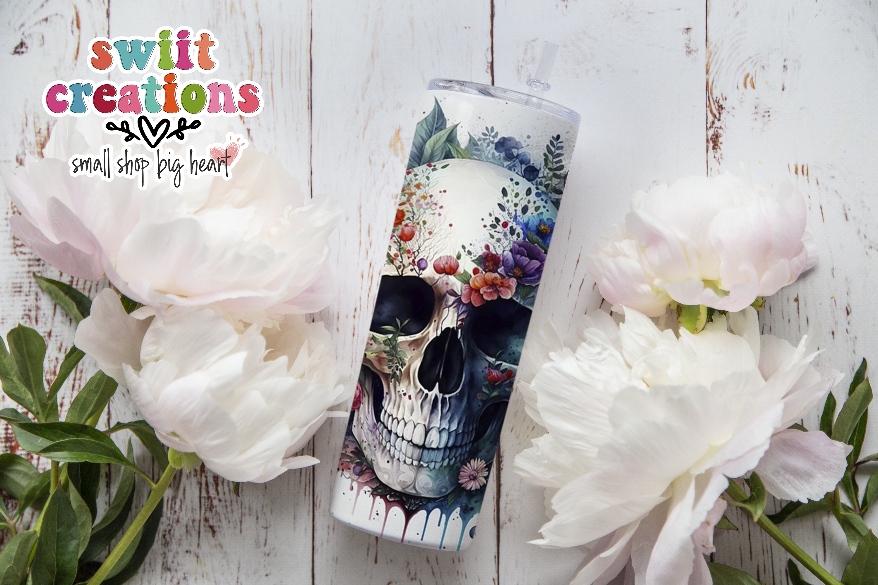 Floral Skull Tumbler (T404)