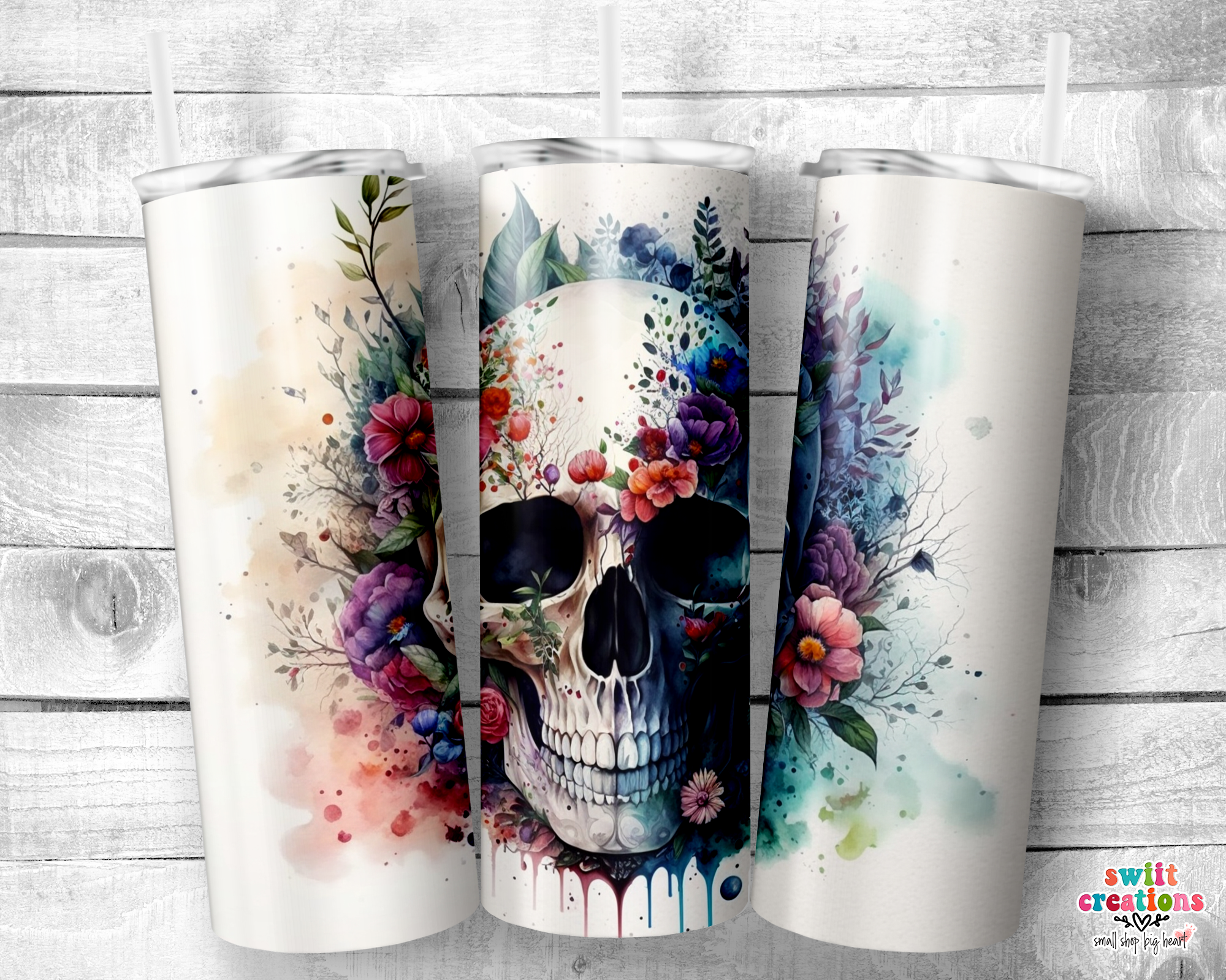 Floral Skull Tumbler (T404)