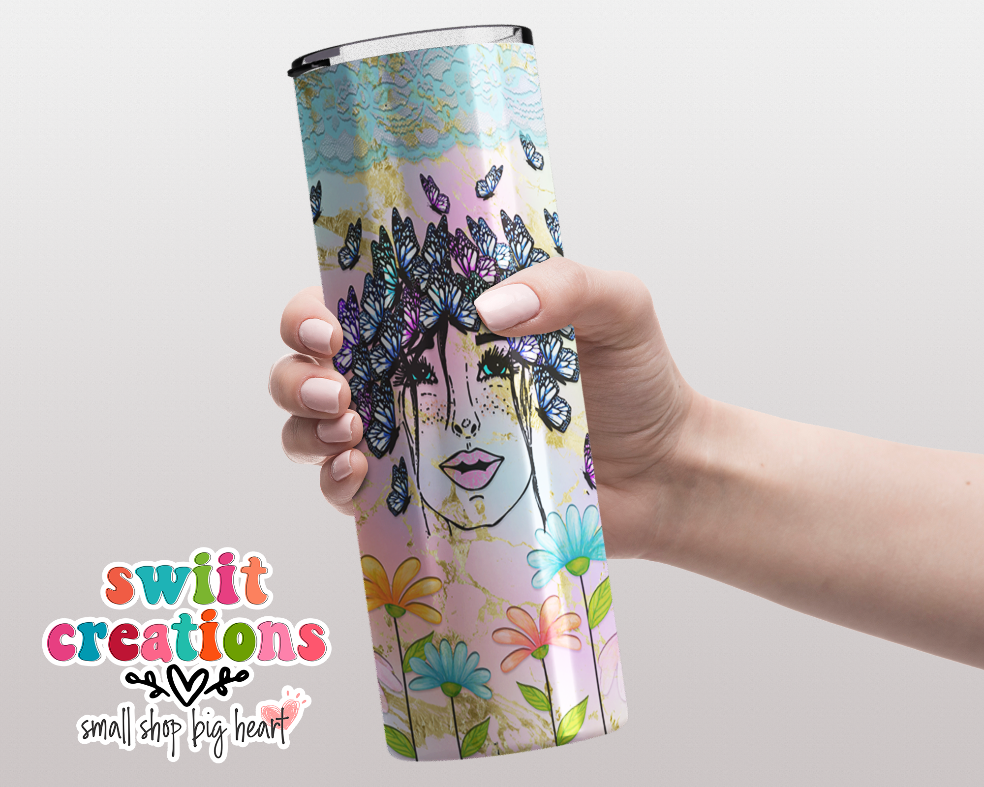 Woman Butterfly and Flower Tumbler (T168)
