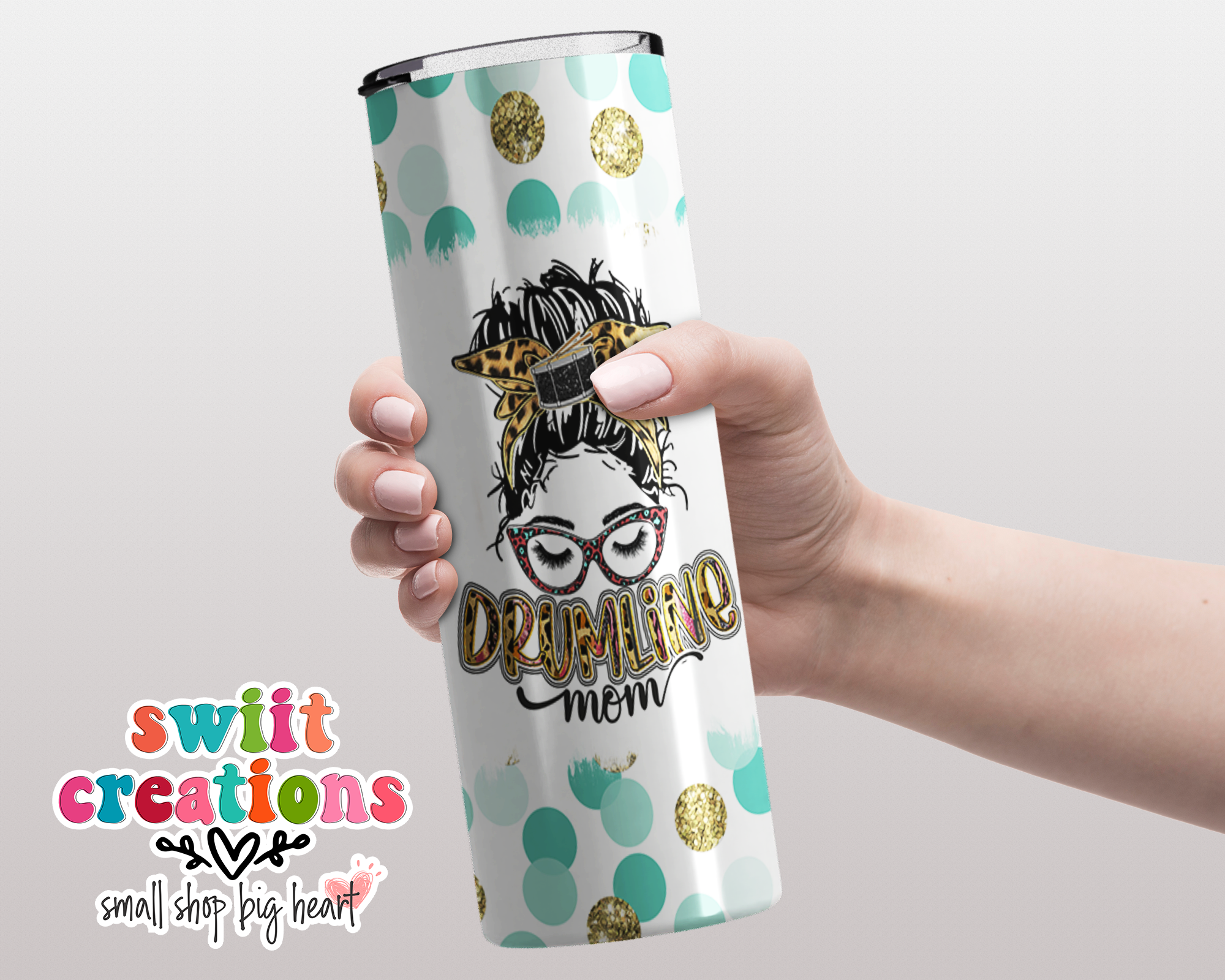 Drumline Mom Teal Polka Dots Tumbler (T020)