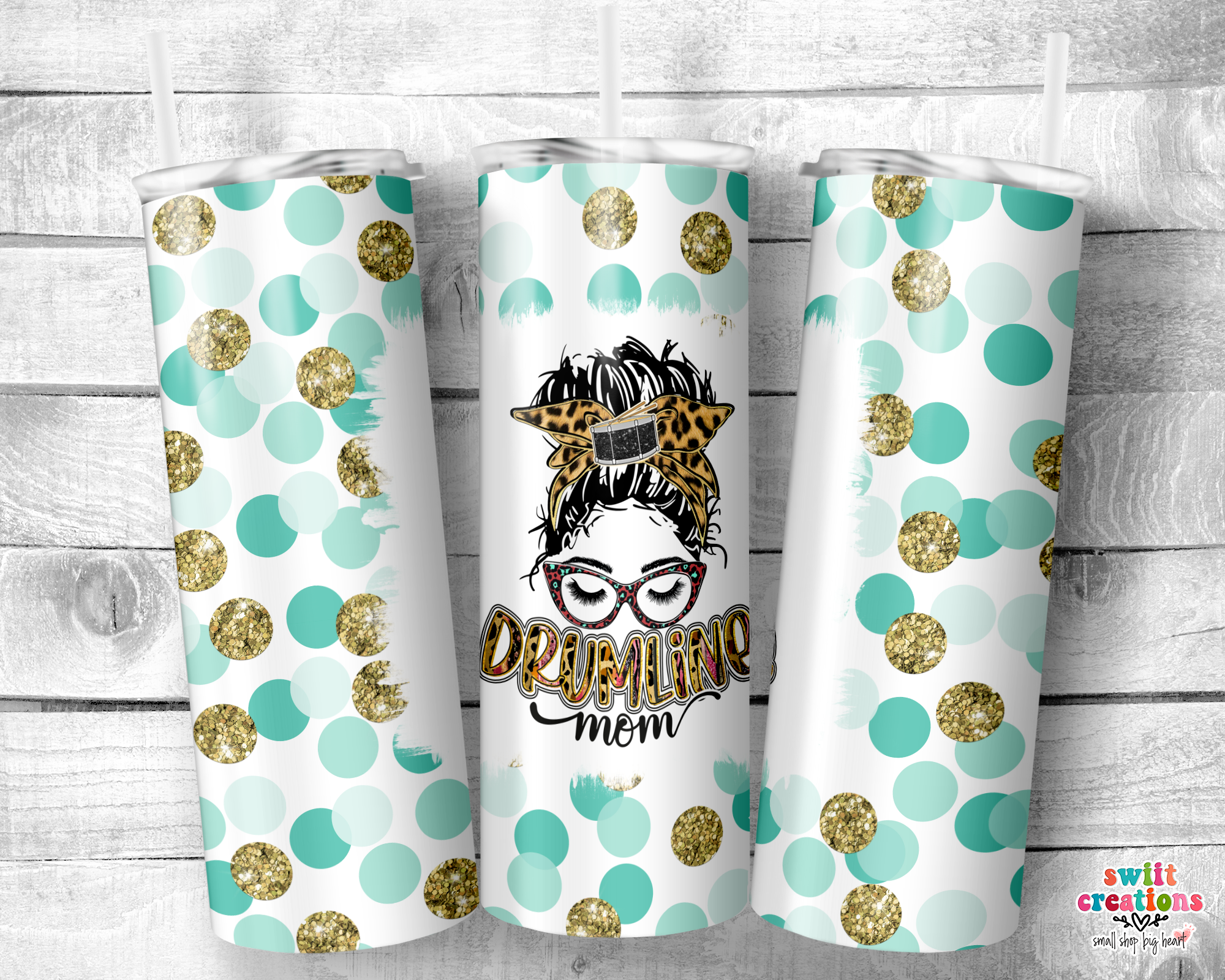 Drumline Mom Teal Polka Dots Tumbler (T020)