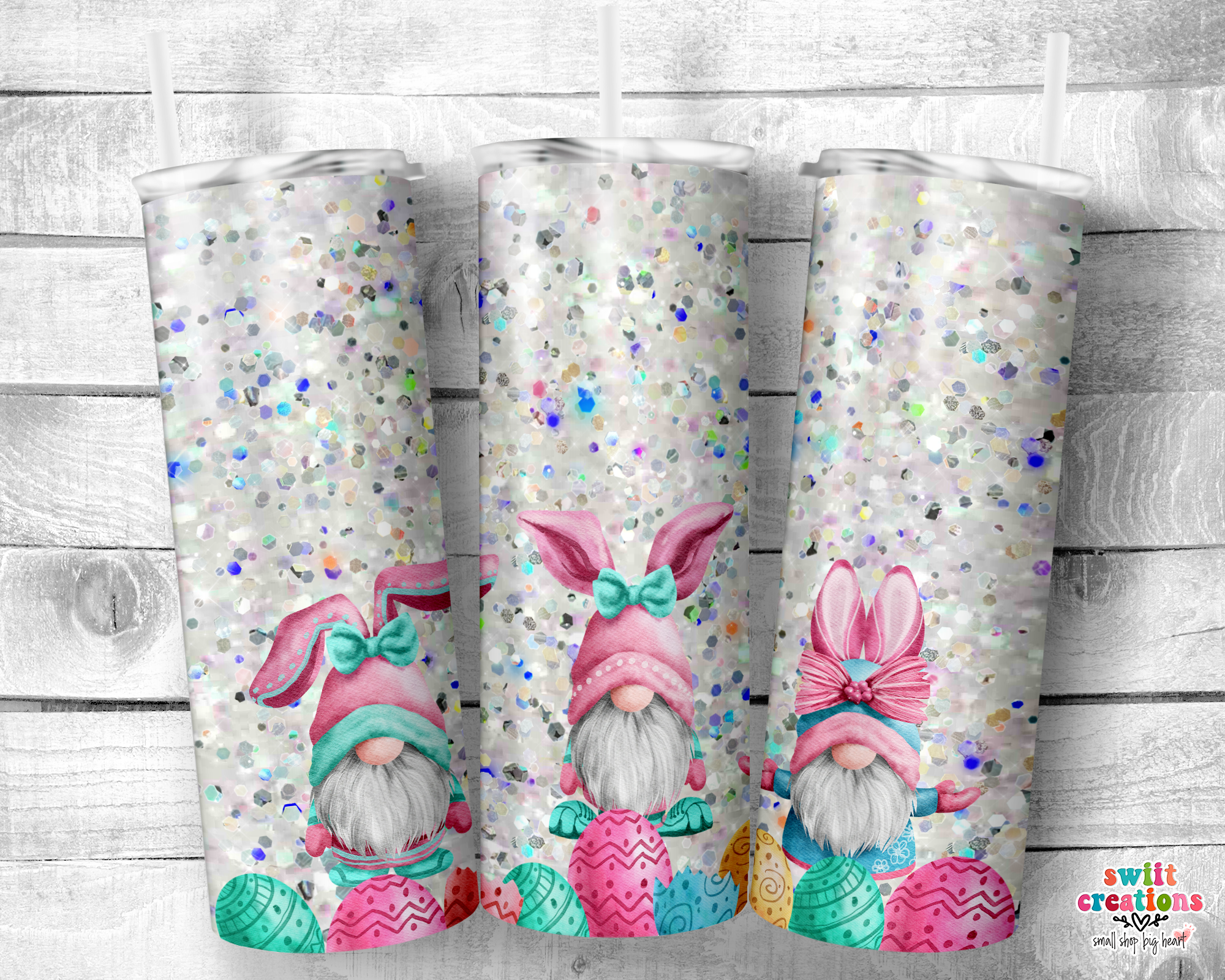 Glitter Easter Gnome with Eggs Tumbler (T172)