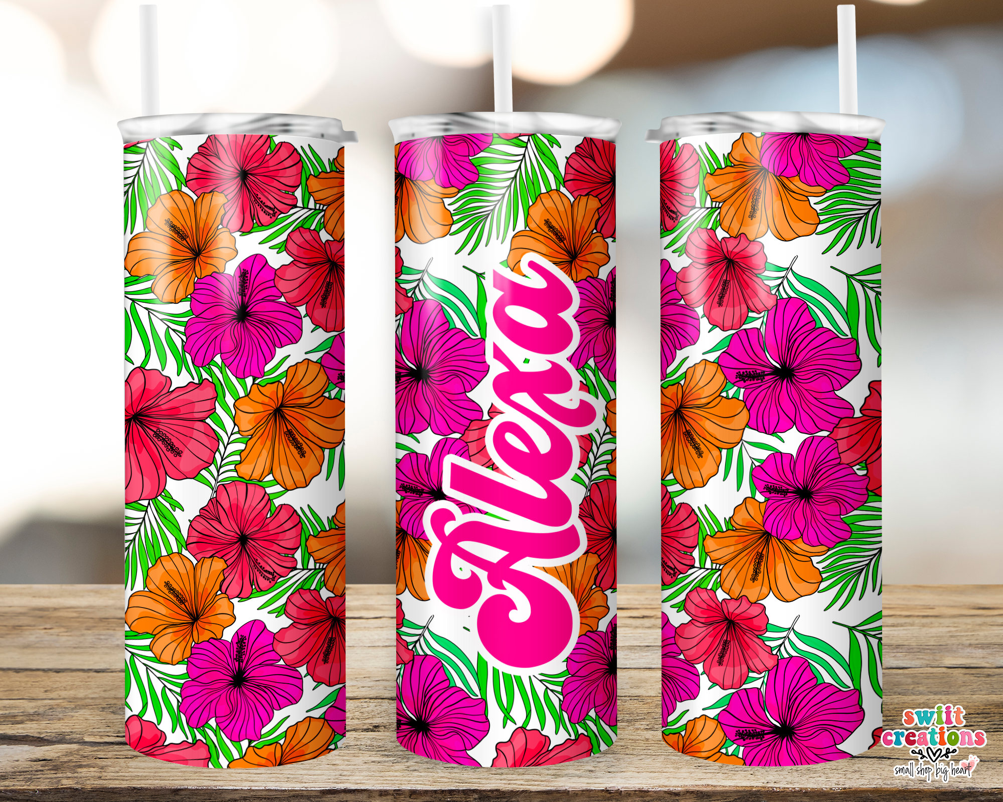 Bright Flower Tumbler with Name Personalization (T371)