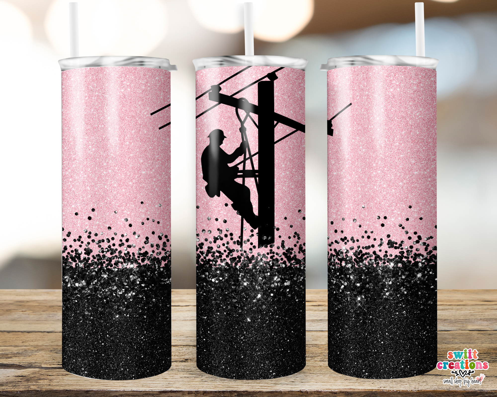 Pink Faux Glitter Lineman Tumbler (T346)