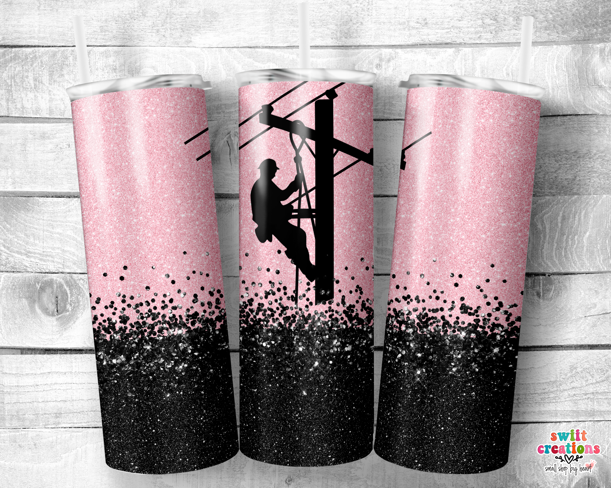 Pink Faux Glitter Lineman Tumbler (T346)