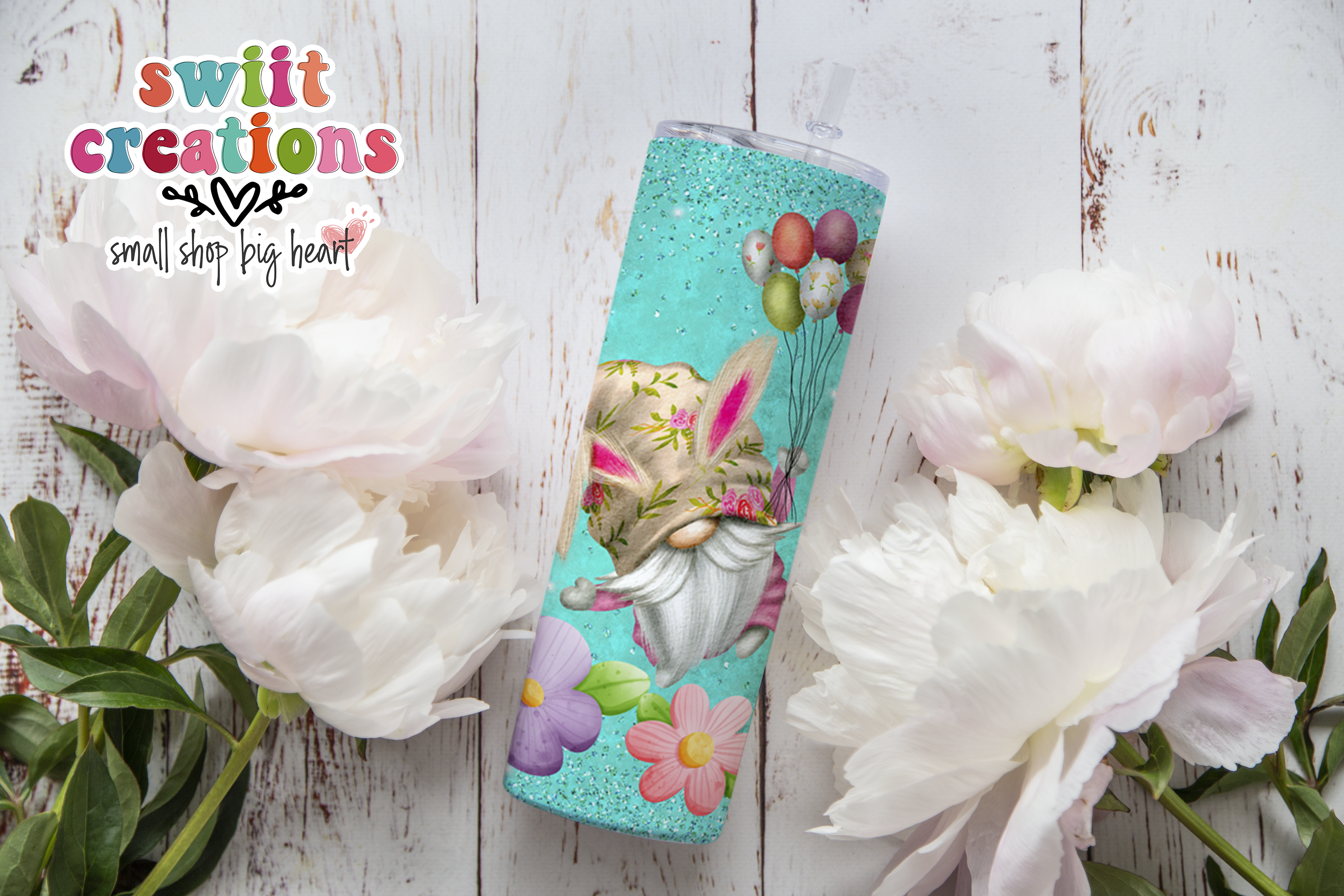 Bunny Gnome with Balloons Tumbler (T152)