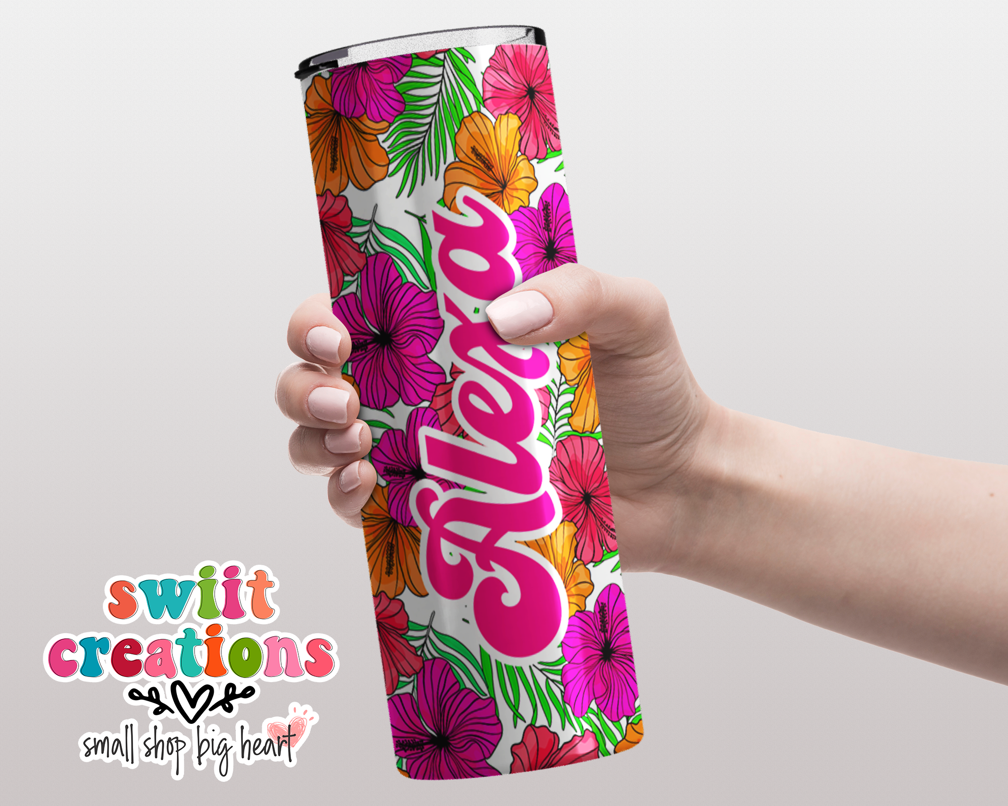 Bright Flower Tumbler with Name Personalization (T371)