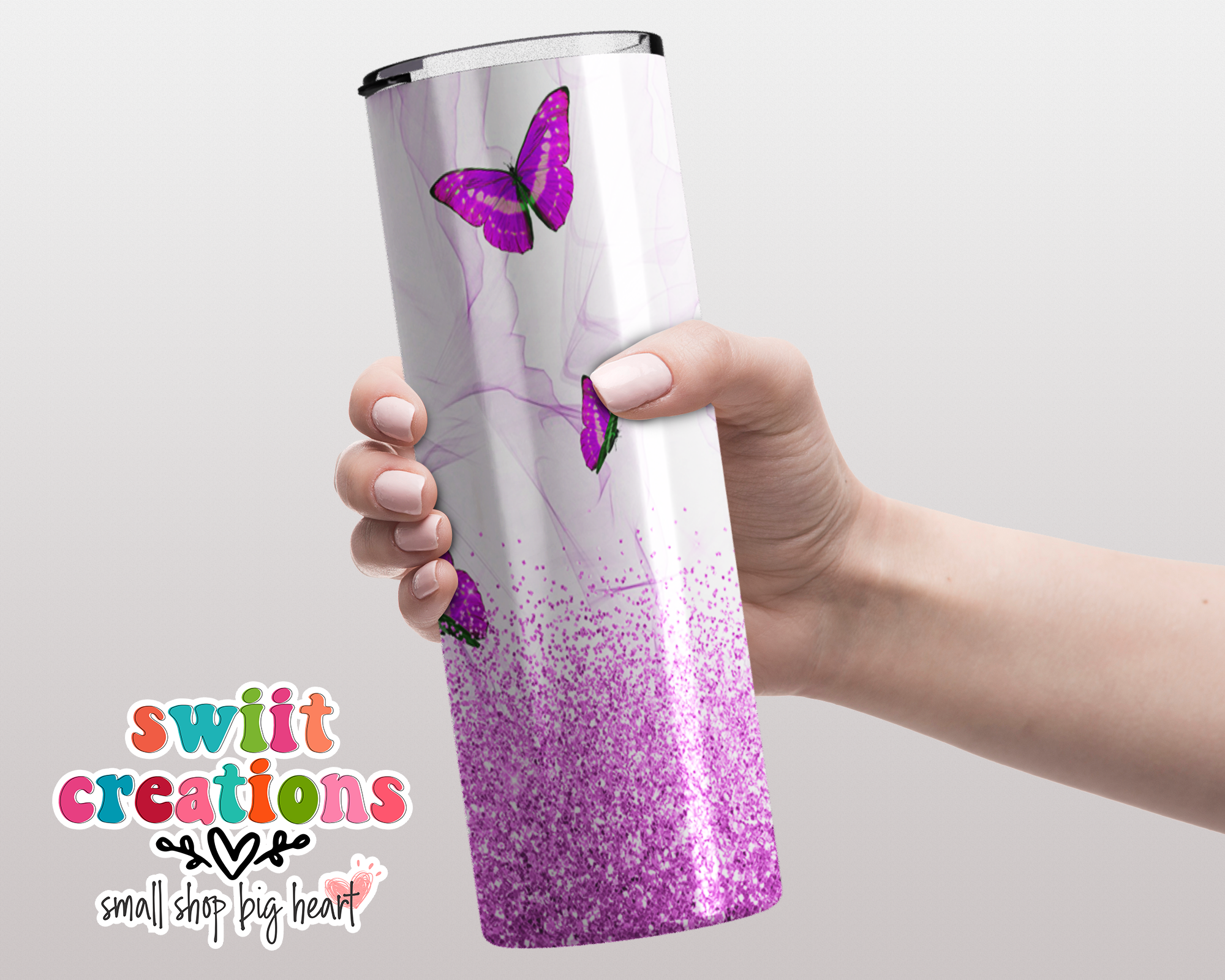 Purple Blue Butterfly Glitter Tumbler (T167)