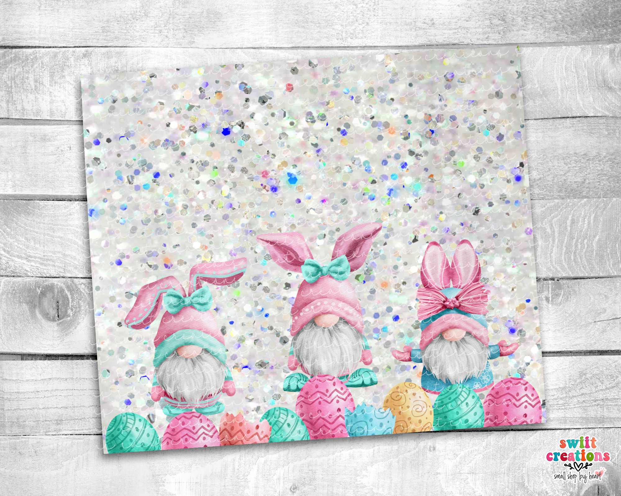 Glitter Easter Gnome with Eggs Tumbler (T172)