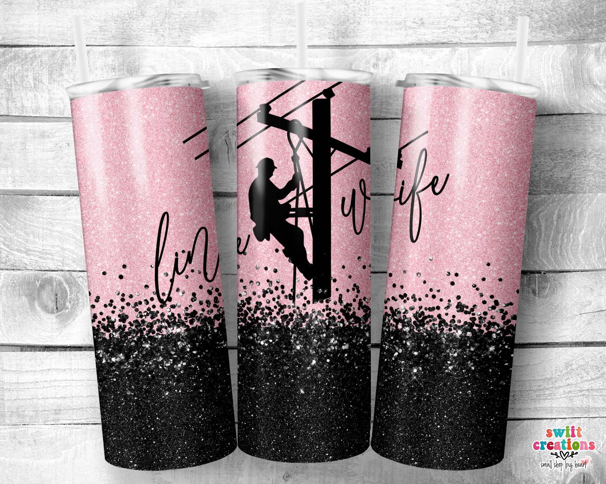 Lineman Wife Pink Glitter Tumbler (T340)